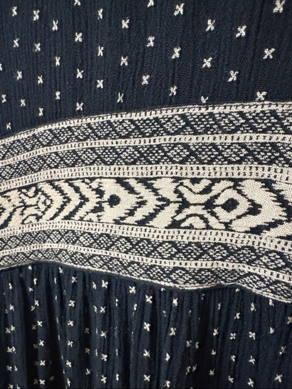 Amuse Society Navy Button-Front Tunic with Tiny White Cross Print - Picture 4 of 5